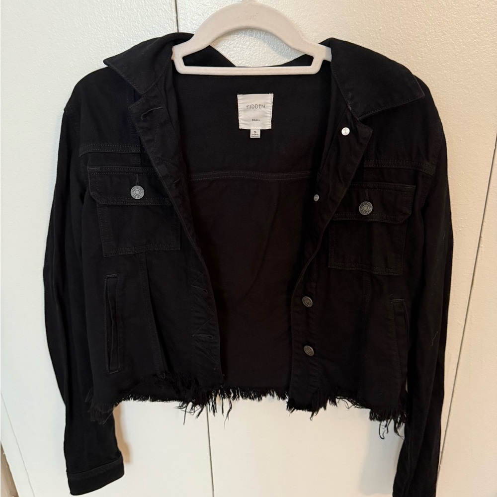 Black Frayed Hem Jacket